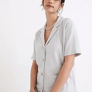 MADEWELL Womens Knit Lightspun Textured Shortsleeve Light Gray Camp Shirt